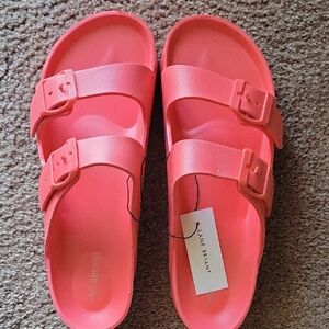 Lane Bryant Coral Pink Double-Buckle Slide Sandals